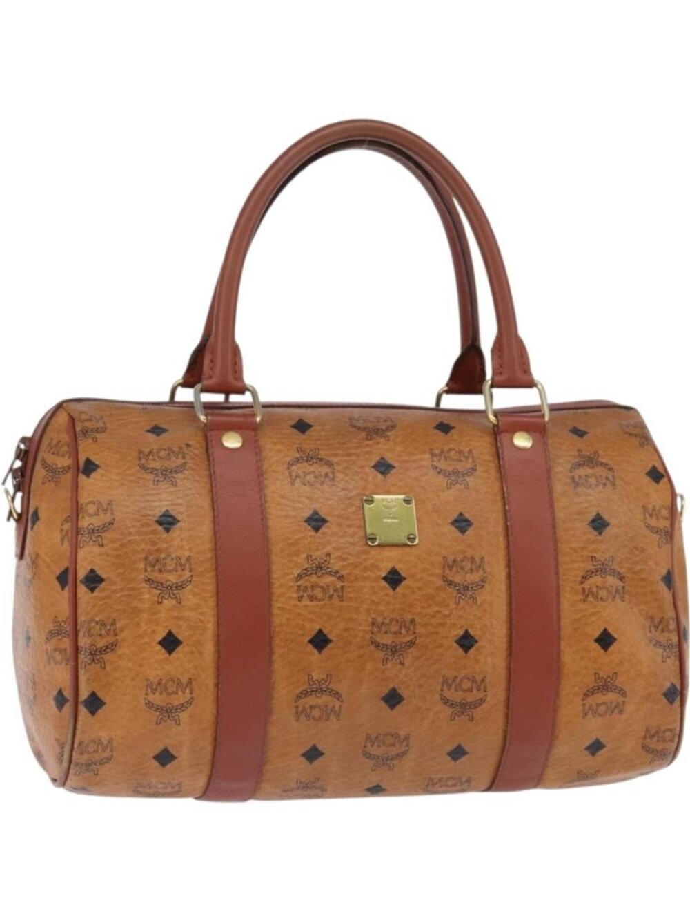 MCM Logogram Vicetos Boston Bag PVC Leather Brown Gold